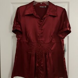 Elegant Burgundy Satin Blouse